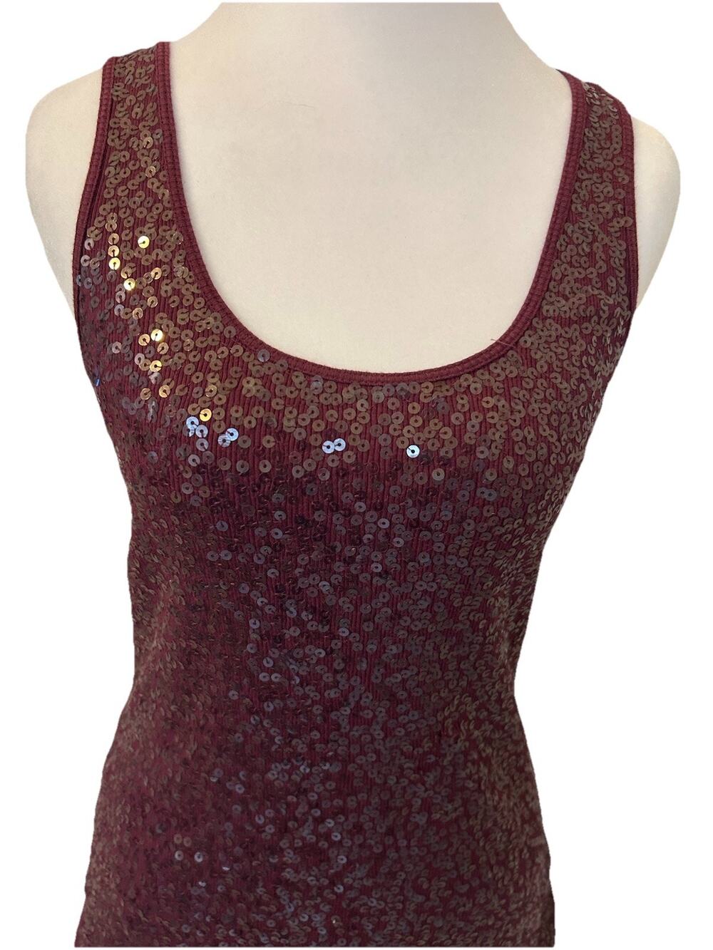 Vintage Express Cami Tank Burgundy Babydoll Y2K beads Sequins Whimsical Club M